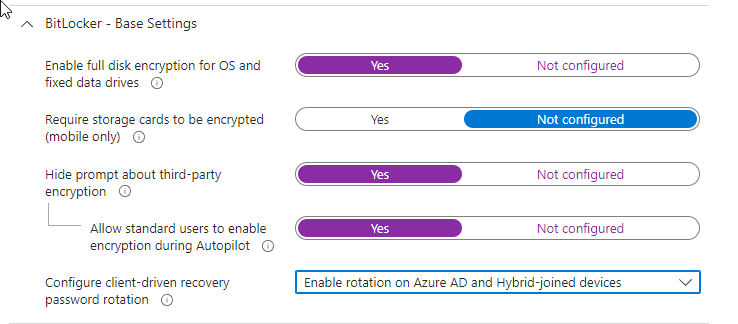 BitLocker base settings
